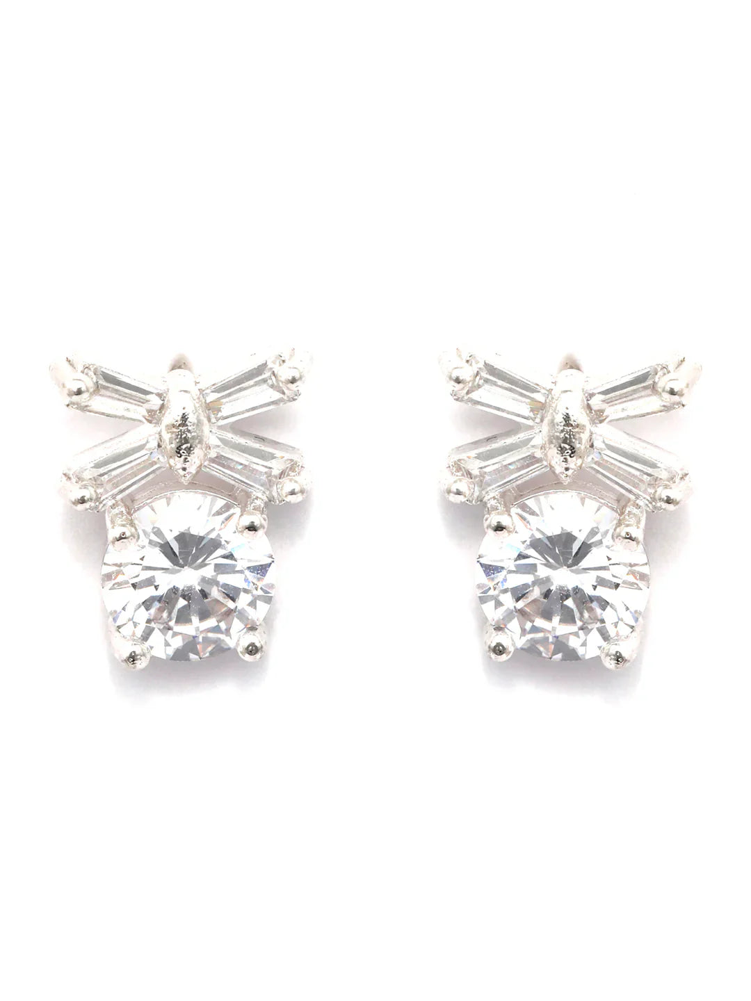 Bow Bright-Cubic Zirconia Sterling Silver Plated Studs