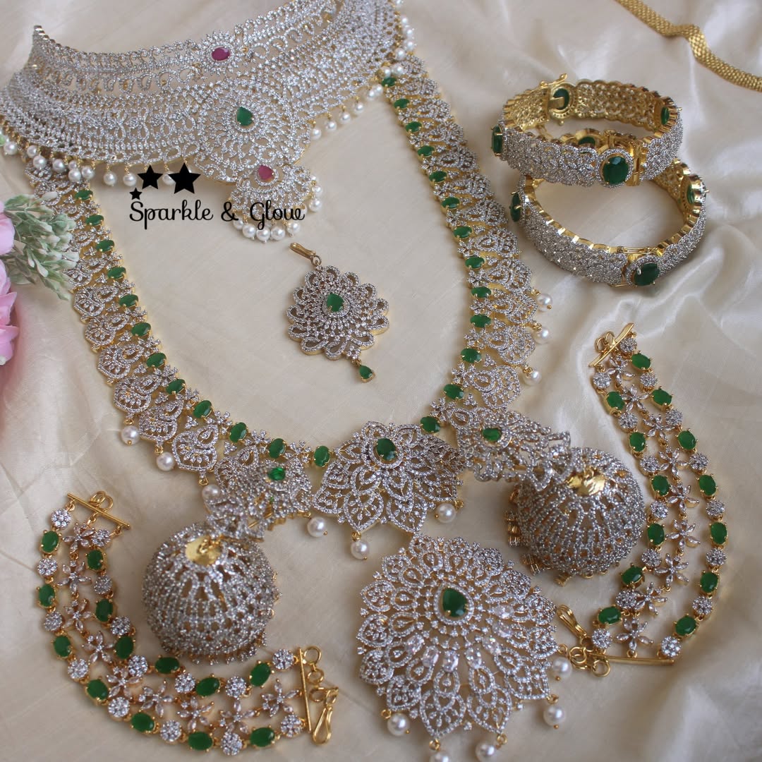 Green Rose gold Necklace Full set chocker